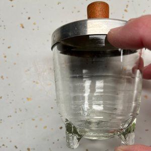 GLASBAKE Vintage Clear Glass Mustard/Jelly/What-Not Jar with Metal & Wood Lid